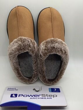 PowerStep Archwear Women's Tan Faux-Suede Fur Lined Slippers